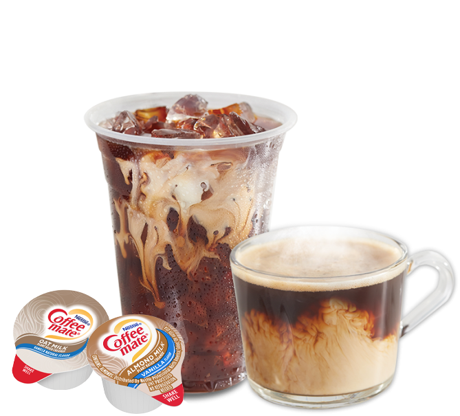 Coffee Mate 100 Liquid Singles Mix of Almond Milk & Oat Milk, 50 Singles each flavor.