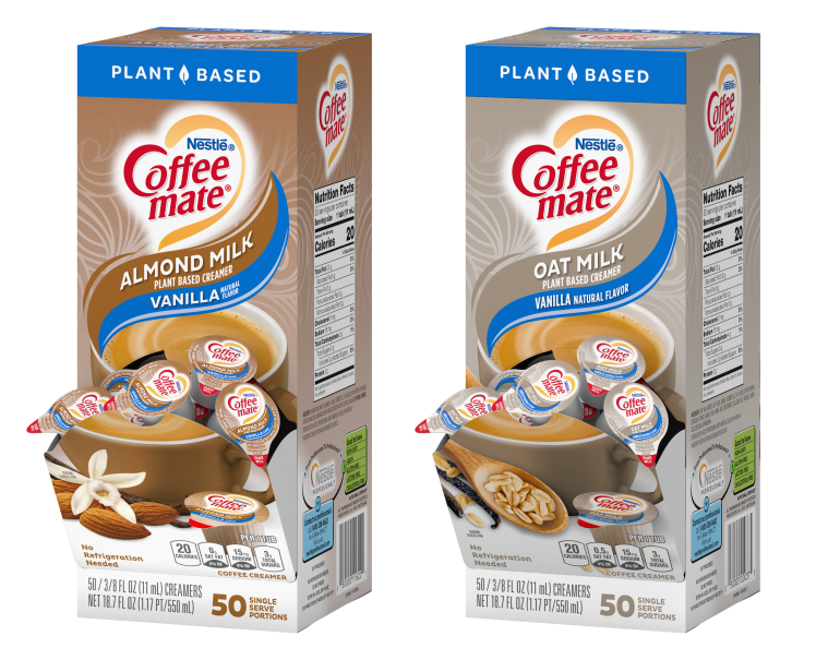 Coffee Mate 100 Liquid Singles Mix of Almond Milk & Oat Milk, 50 Singles each flavor.