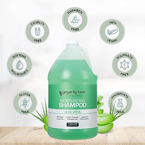 Ginger Lily Farms Club & Fitness Moisturizing Shampoo for All Hair Types, 100% Vegan & Cruelty-Free, Aloe Vera Scent, 1 Gallon (128 fl oz) Refill