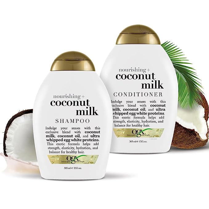 OGX Nourishing + Coconut Milk Shampoo & Conditioner Set, 13 Fl Oz (Pack of 2) (packaging may vary), Whit