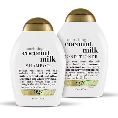 OGX Nourishing + Coconut Milk Shampoo & Conditioner Set, 13 Fl Oz (Pack of 2) (packaging may vary), Whit