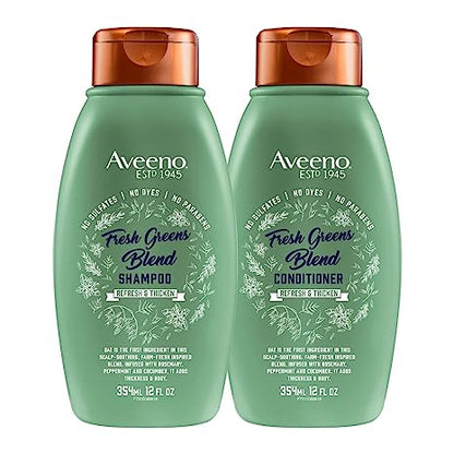 Aveeno Fresh Greens Shampoo + Conditioner with Rosemary, Peppermint & Cucumber to Thicken & Nourish, Clarifying & Volumizing Shampoo for Thin or Fine Hair, Paraben-Free, 12 Fl Oz