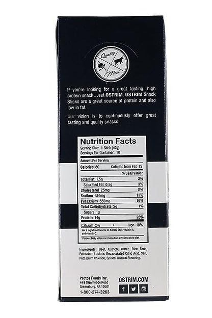 Ostrim High Protein Snack, Beef & Ostrich, Pepper Stick, 1.5-Ounce Sticks (Pack of 20)