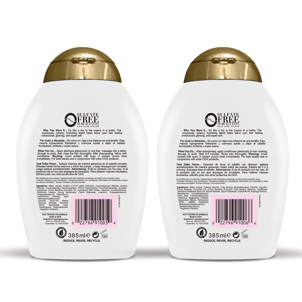 OGX Nourishing + Coconut Milk Shampoo & Conditioner Set, 13 Fl Oz (Pack of 2) (packaging may vary), Whit