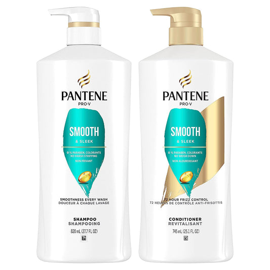 Pantene Shampoo, Conditioner and Hair Treatment Set, Smooth and Sleek for Frizz Control, Safe for Color-Treated Hair