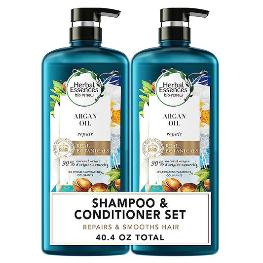 Herbal Essences Shampoo and Conditioner Set Repairing Argan Oil of Morocco with Natural Source Ingredients, Color Safe, BioRenew, 20.2 Fl Oz, 2 Count