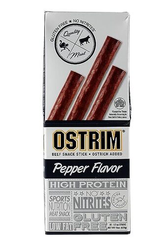 Ostrim High Protein Snack, Beef & Ostrich, Pepper Stick, 1.5-Ounce Sticks (Pack of 20)