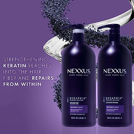 Nexxus Keraphix Shampoo With ProteinFusion for Damaged Hair Keratin Protein, Black Rice, Silicone-Free 33.8 oz