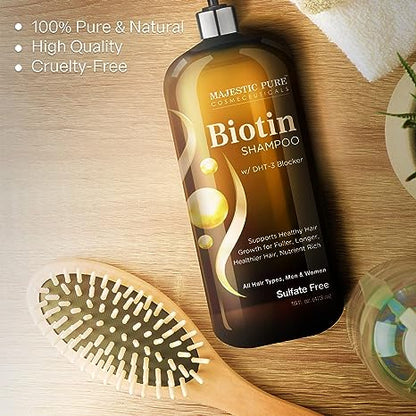 Majestic Pure Biotin Shampoo for Hair Growth - Volumizing Shampoo for Hair Loss - with DHT-3 Blocker - Hydrating & Nourishing - Sulfate Free, for Men & Women - Thin Hair Shampoo - 16 fl oz