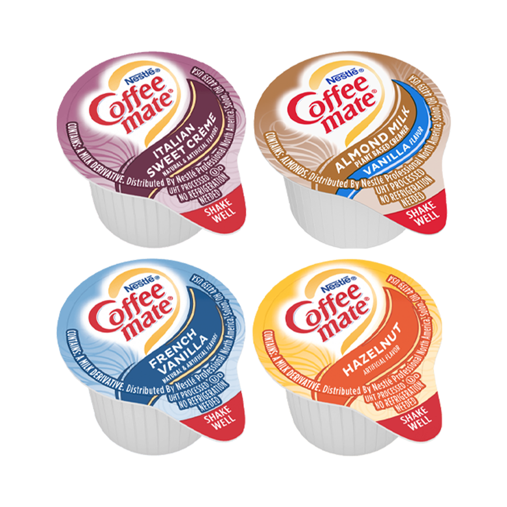 Coffee Mate Liquid Creamers 320 Singles Mix: Italian Sweet Creme, Almond Milk, Hazelnut & French Vanilla - 80 Singles Each!