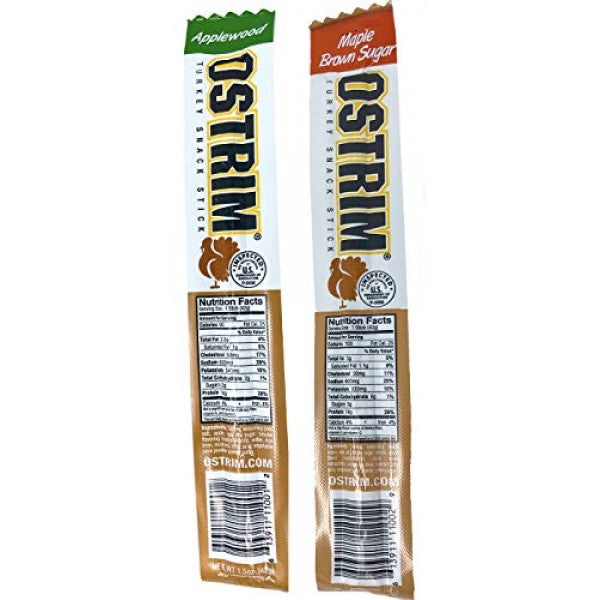 Ostrim Turkey Meat Snack Sticks - Maple Brown Sugar & Applewood - Pack of 20 (10 of each flavor)