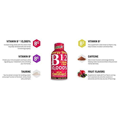 Energy Shot Acai & Pomegranate Stacker 2 B12, 48 Units Case