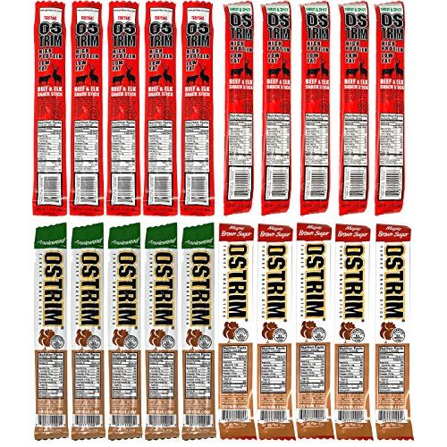 Ostrim High Protein Meat Snack Beef & Elk and Turkey Sticks, 4 Flavors - Variety Pack of 20