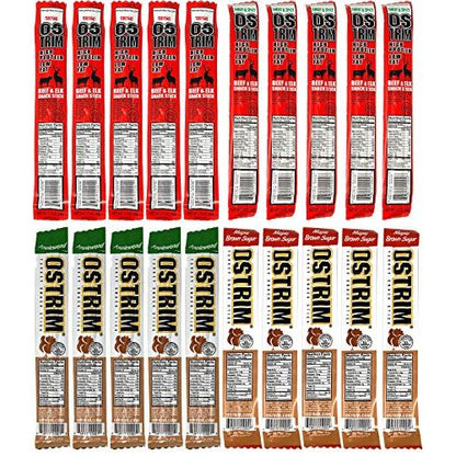 Ostrim High Protein Meat Snack Beef & Elk and Turkey Sticks, 4 Flavors - Variety Pack of 20